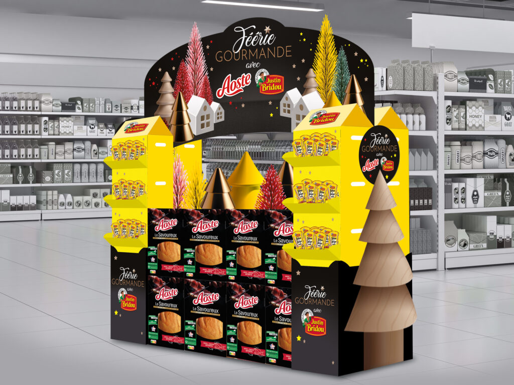 Aoste Justin Bridou PLV temps fort fin d'année théâtralisation GMS